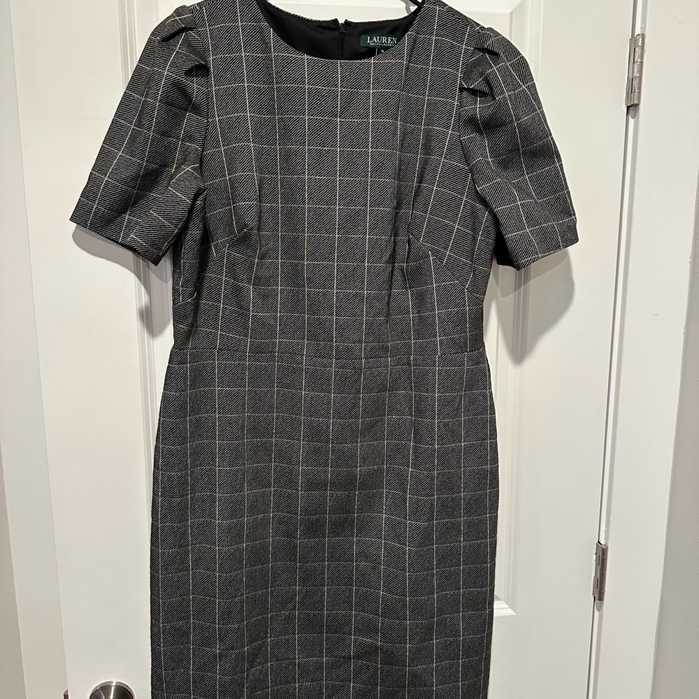 Lauren Ralph Lauren Charcoal Checkered Long Sleeve Dress